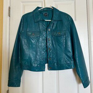 Y2K Teal leather Gap "jean" jacket